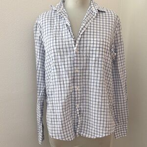 Frank & Eileen Eileen blue white plaid shirt top button down up XS cotton linen